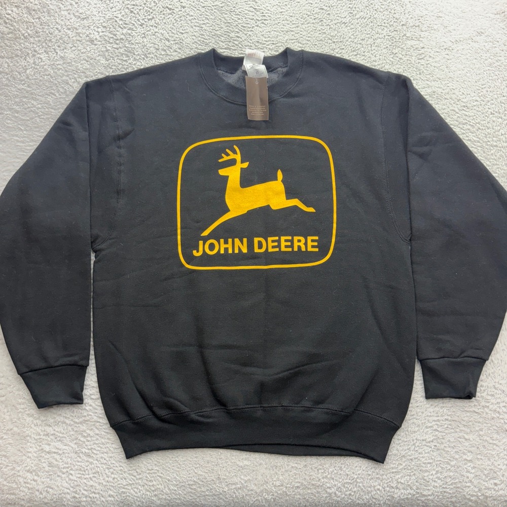 John Deere Mens Black Graphic Logo Sweatshirt Fruit of the Loom Heavy Cotton M